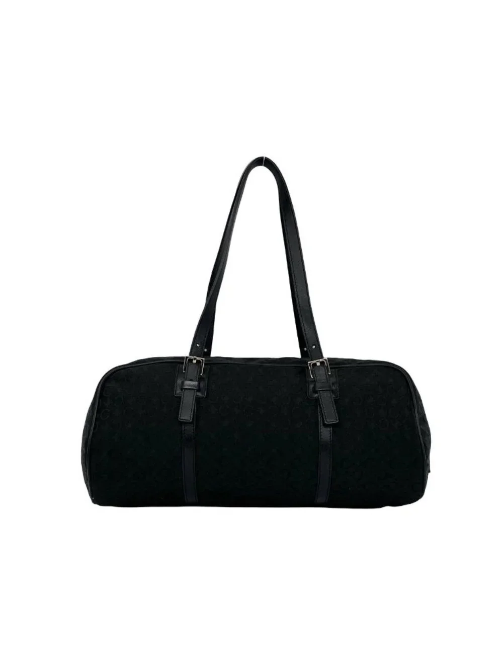 Celine C Macadam Blason Triomphe Pattern Canvas Leather Handbag Drum Bag Black